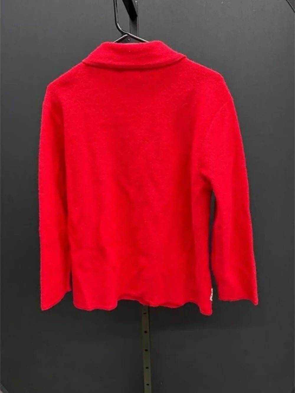 Studio Works Red Snowflake Wool Full Zip Sweater
